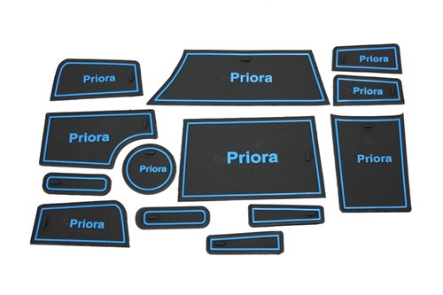 Силиконовые коврики на панель приборов Приора 2 - синие Sal-Man - фото 104647