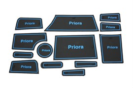 Силиконовые коврики на панель приборов Приора - синие Sal-Man